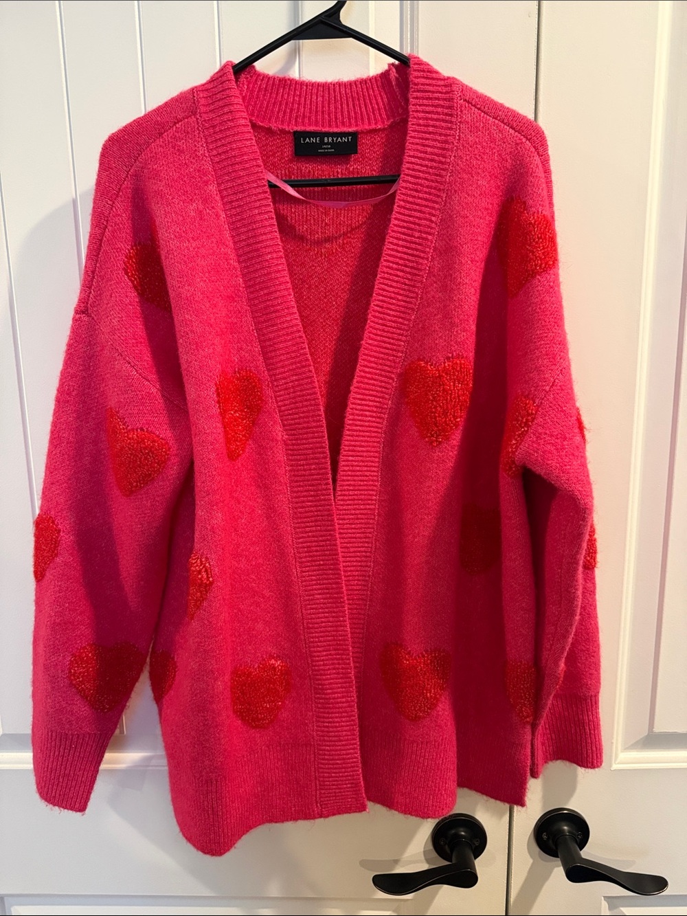 Lane Bryant Hot Pink Cardigan with Red Heart Motif